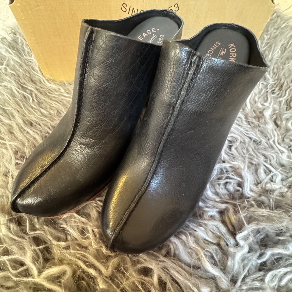 Kork-Ease Sagano Black Leather Wrapped Platform Mules-NEW IN BOX - Picture 3 of 8